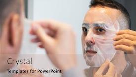  Presentation with bio - Presentation design having closeup-of-a-handsome-caucasian background and a coral colored foreground