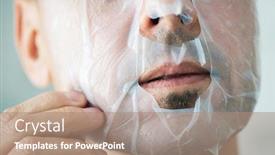  Presentation with face mask - Amazing slide set having closeup-of-a-handsome-caucasian backdrop and a coral colored foreground