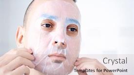  Presentation with face mask - Amazing slide deck having closeup-of-a-handsome-caucasian backdrop and a soft green colored foreground