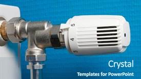  Presentation with blue eyes technology close up - Amazing theme having closeup of a heating radiator backdrop and a ocean colored foreground