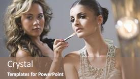 Presentation with makeup artist - Presentation design consisting of closeup of a makeup artist applying foundation to fashion model background and a coral colored foreground