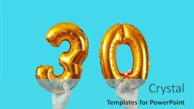  Presentation with balloons blue - PPT theme featuring closeup-of-a-man-holding background and a cyan colored foreground