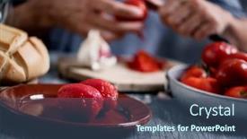  Presentation with olive oil - PPT theme consisting of closeup-of-a-man-peeling background and a ocean colored foreground