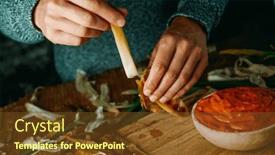  Presentation with dip - Presentation theme featuring closeup-of-a-man-peeling background and a tawny brown colored foreground