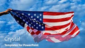  Presentation with united states flag - Slide set with closeup-of-a-man-waving background and a teal colored foreground