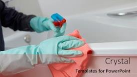  Presentation with rubber gloves - Cool new slide set with closeup-of-a-man-wearing backdrop and a coral colored foreground