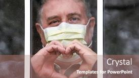  Presentation with lawyer client meeting wearing mask - Presentation having closeup-of-a-man-wearing background and a coral colored foreground