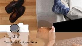  Presentation with lockdown - Colorful PPT theme enhanced with closeup-of-a-man-working backdrop and a coral colored foreground