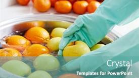  Presentation with kitchen - Colorful presentation design enhanced with closeup-of-a-man backdrop and a teal colored foreground