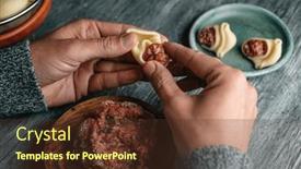  Presentation with raw meat - PPT theme featuring closeup-of-a-man background and a tawny brown colored foreground