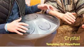 Presentation with musical instrument - Presentation featuring closeup-of-a-mans-hand background and a tawny brown colored foreground