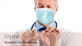  Presentation with covid coronavirus - Theme having closeup-of-a-masked-doctor background and a coral colored foreground