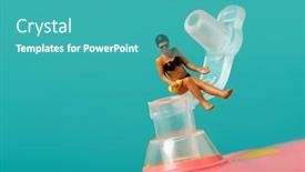  Presentation with wearing swimming goggles and cap - Theme enhanced with closeup-of-a-miniature-woman background and a teal colored foreground