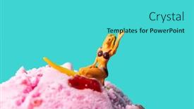  Presentation with strawberry ice cream - Slide deck featuring closeup-of-a-miniature-woman background and a cyan colored foreground