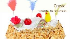  Presentation with chick - Amazing PPT layouts having closeup of a mona de pascua a cake eaten in spain on easter monday ornamented with feathers and a teddy chick on a white background backdrop and a cream colored foreground