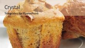  Presentation with muffin - Audience pleasing slide deck consisting of closeup of a muffin and a croissant in a plate and a cup of coffee on a set table backdrop and a coral colored foreground