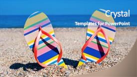  Presentation with stuck - Amazing slide deck having closeup of a pair of colorful striped flip-flops with pink straps stuck on the sand of a beach backdrop and a teal colored foreground