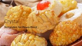  Presentation with pastries - Colorful presentation theme enhanced with closeup-of-a-pile backdrop and a gold colored foreground