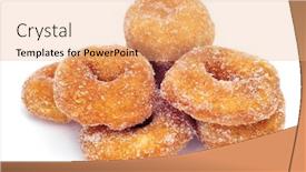  Presentation with donuts - Amazing PPT theme having closeup of a pile of rosquillas typical spanish donuts backdrop and a coral colored foreground