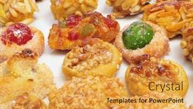  Presentation with pastries - Slides featuring closeup-of-a-pile background and a yellow colored foreground