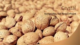  Presentation with almonds - Theme having closeup-of-a-pile background and a coral colored foreground