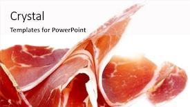  Presentation with spanish - PPT layouts enhanced with closeup of a pile of spanish serrano ham background and a sky blue colored foreground