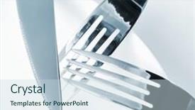  Presentation with tablecloth - PPT theme consisting of forks on a set table background and a sky blue colored foreground