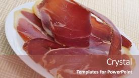  Presentation with spanish - Presentation theme enhanced with closeup of a plate with spanish serrano ham background and a red colored foreground