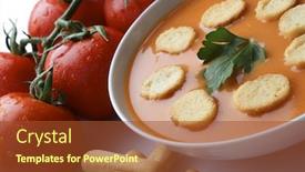  Presentation with culinary - Colorful PPT theme enhanced with closeup of a plate of gazpacho a typical spanish summer culinary specialty backdrop and a tawny brown colored foreground