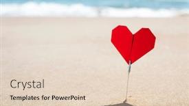  Presentation with sand heart - Cool new PPT theme with closeup-of-a-red-origami backdrop and a lemonade colored foreground