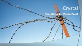  Presentation with barbed wire fence prison concept - Slide set featuring closeup-of-a-rusty-barbed background and a teal colored foreground