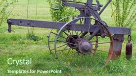  Presentation with farming - Presentation enhanced with closeup of a sample of vintage farming equipment background and a tawny brown colored foreground