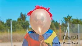  Presentation with red blue yellow - Theme with closeup-of-a-scary-clown background and a coral colored foreground