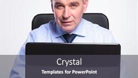  Presentation with bussines - Colorful PPT theme enhanced with closeup of a senior bussines man sitting at his laptop and looking at the camera on gray background backdrop and a dark gray colored foreground