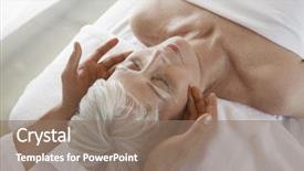  Presentation with senior spa - Colorful presentation design enhanced with closeup of a senior woman backdrop and a coral colored foreground