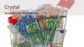  Presentation with shopping trolley - Slide deck featuring closeup of a shopping cart trolley full of euro banknotes isolated on white background and a lemonade colored foreground