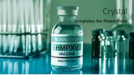  Presentation with vaccine - Slide set having closeup-of-a-simulated-vial background and a ocean colored foreground