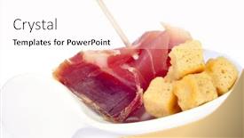  Presentation with tapas - Cool new presentation design with closeup of a some spanish serrano ham tapas backdrop and a sky blue colored foreground