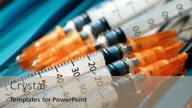  Presentation with medication - Presentation theme enhanced with closeup-of-a-syringes background and a coral colored foreground