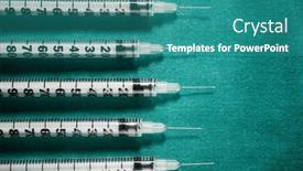  Presentation with medication - PPT theme enhanced with closeup-of-a-syringes background and a teal colored foreground