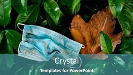  Presentation with face mask - PPT layouts with closeup-of-a-used-disposable background and a teal colored foreground