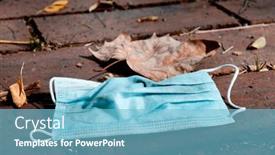  Presentation with face mask - PPT layouts featuring closeup-of-a-used-disposable background and a light blue colored foreground