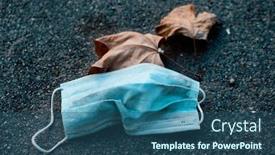  Presentation with face mask - PPT theme having closeup-of-a-used-disposable background and a ocean colored foreground