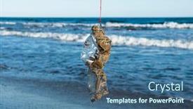  Presentation with plastic bottle - PPT theme consisting of closeup-of-a-used-plastic background and a ocean colored foreground