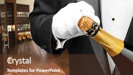  Presentation with cellar - Colorful slide set enhanced with closeup of a waiter opening a bottle of champagne with a wine cellar in the background backdrop and a tawny brown colored foreground