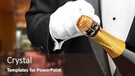  Presentation with restaurant waiter - Slide deck enhanced with restaurant opening a bottle background and a tawny brown colored foreground