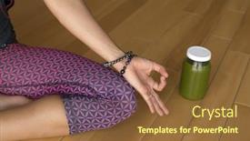  Presentation with meditation green - Amazing PPT theme having closeup of a woman's hands during meditation with a green juice backdrop and a tawny brown colored foreground