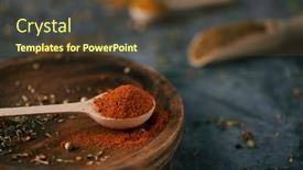  Presentation with curry powder - Presentation theme with closeup-of-a-wooden-spoon background and a tawny brown colored foreground