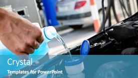  Presentation with windshield - Slide set consisting of man pouring windshield washer fluid background and a teal colored foreground