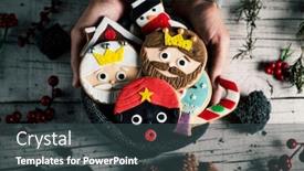  Presentation with cookies christmas - Slide set having closeup-of-a-young-caucasian background and a ocean colored foreground